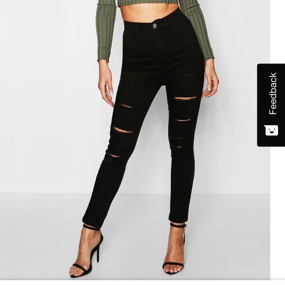 Black petite slash rip jegging